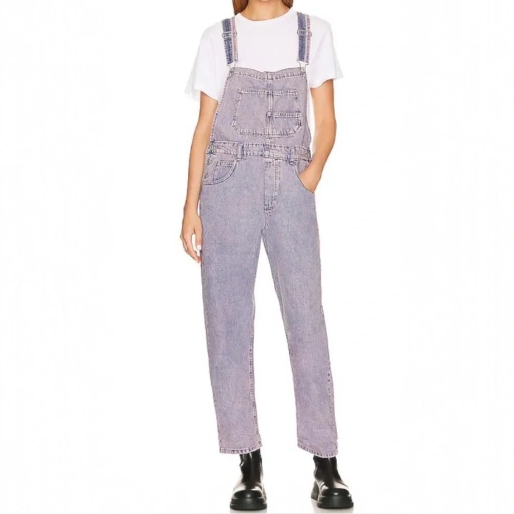Free People Ziggy Straight Leg Denim Overalls in Pink Dreams Size XS